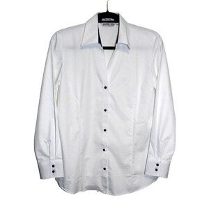 ESABEL. C white easy care button up fitted blouse woman's size M NEW, NO TAGS